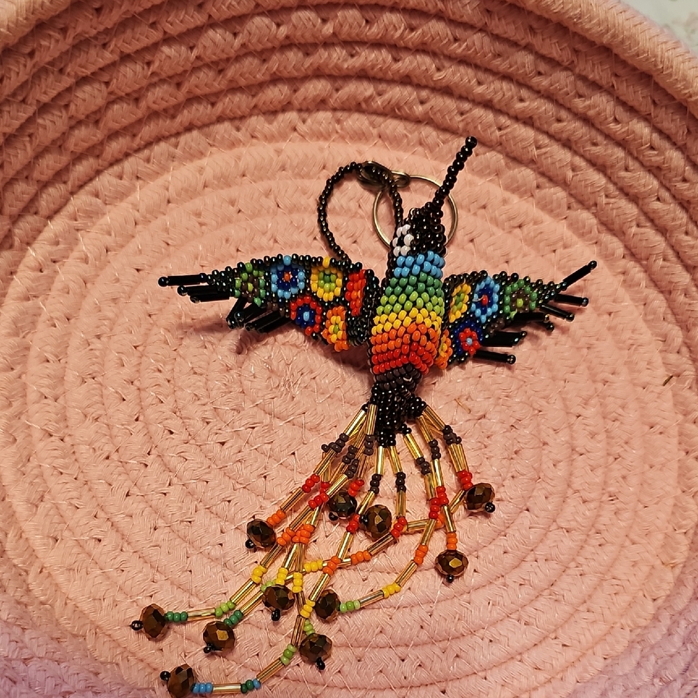 Colorful Beaded Hummingbird Keychain - Picture 2 of 6